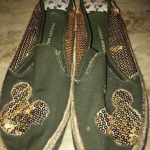 MICKEY MOUSE ESPADRILLE KHAKI & GOLD SEQUIN